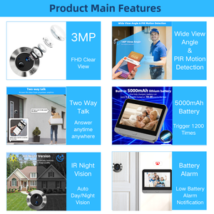 ICAM365 Smart Mini visiophone 3MP <span class=keywords><strong>Vision</strong></span> <span class=keywords><strong>nocturne</strong></span> avec détection de mouvement humain Audio bidirectionnel visionneuse de porte <span class=keywords><strong>numérique</strong></span> caméra domestique - Product Image 2