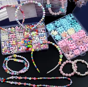 24 gyakle jouet perlé pour enfants, bricolage fait à la main fille autour des perles porter collier bracelet puzzle jouet