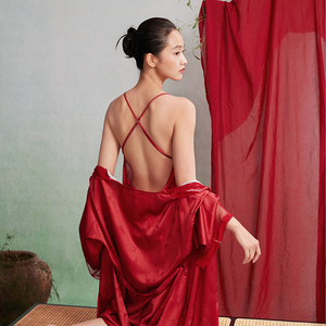 Venta al por mayor de 2 piezas de satén de seda transpirable camisola acolchado Grace Sexy de talla grande vestido de noche y <span class=keywords><strong>Bata</strong></span> para la primavera y el otoño - Product Image 4