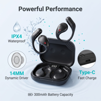 Écouteurs OWS en gros, écouteurs sportifs à oreille ouverte, étanches IPX4, type C, étui de charge 300 mAh, logo personnalisé OEM
