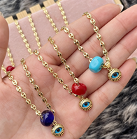 Kalung Mata Biru Religius Katolik Berlapis Emas, Kalung Liontin Jose, Kalung Rantai Bola, Kalung Cabai Enamel
