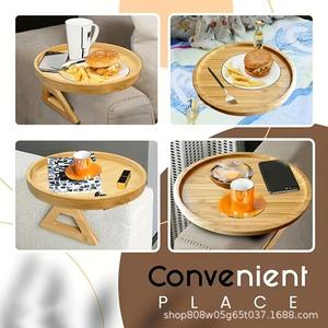 Bandeja de madera para reposabrazos, redonda, de madera maciza, para café y aperitivos, para sofá, uso doméstico, bandeja de almacenamiento ajustable - Product Image 4