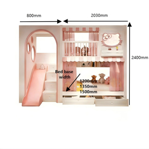 Litera de Madera Maciza Princesa con Cama Nido Doble Tipo Castillo Diseño Cómodo Barandales de Seguridad Tobogán Almacenamiento para Dormitorio Escolar - Product Image 6