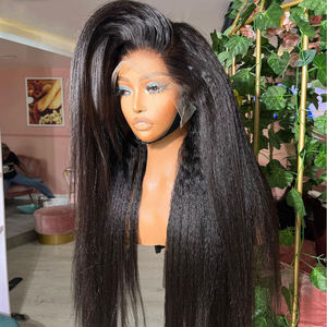 Parrucca Frontale in Pizzo HD Trasparente 13x4 con Capelli Umani Brasiliani Lisci Yaki Neri Naturali e Ricci Crespi, Senza Colla, per Vendita all'Ingrosso - Product Image 1