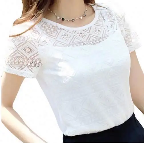 Kaus Wanita Korea renda rajut, blus atasan putih wanita kualitas tinggi 2024