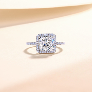 S925 Sterling Silber <span class=keywords><strong>Ring</strong></span> mit Crushed Ice Zirkon Mittelstein Halo-Fassung Pavé-Band für Strahlende Zeitlose Eleganz - Product Image 3