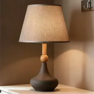 Lámpara de Mesa de Cerámica Vintage E27 con Pantalla de Tela Nórdica para Dormitorio, Sala de Estar, Decoración de Interiores, Lámpara de Noche - Product Image 3