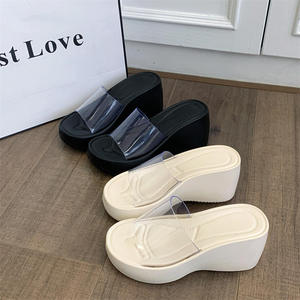 Sandales compensées transparentes à bout ouvert, à enfiler, à talon plateforme, pour la plage et les tenues décontractées d'été - Product Image 1