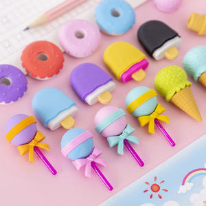 Commercio all'ingrosso prezzo di fabbrica forniture di cancelleria scuola ragazza carina 3D lecca-lecca gelato ciambelle caramelle gomma Set - Product Image 2