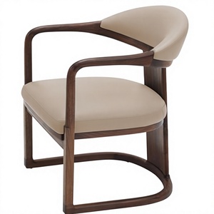 Modern Solid Wood Dining Chair with Leather Upholstery <b>Beige</b> Frame <b>Armchair</b> for Home Furniture Dining Room & Hotel Restaurant - Product Image 1