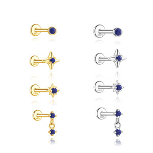 Boucle d'oreille de luxe en argent S925 avec pompon bleu, design tendance, dos plat - Product Image 1