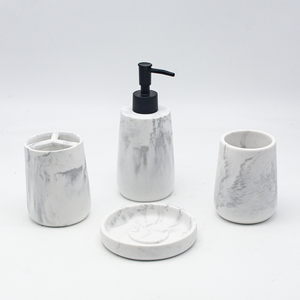 Resina Premium Luxuoso Matte Marble Soap Dispenser <span class=keywords><strong>Toothbrush</strong></span> <span class=keywords><strong>Holder</strong></span> Tumbler Hotel Moderno Banheiro Organizador Counter Top Set - Product Image 3