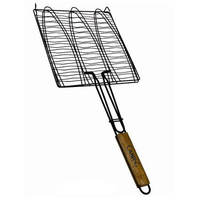 Vente chaude Professionnel Unique Poisson Grill Panier Net Manche En Bois Outil En Métal pour Griller BBQ Outil