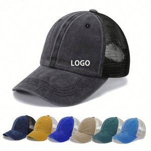 Gorra de malla de algodón vintage personalizada con logo bordado, estilo retro, tipo duckbill, suave, lavada, tipo trucker, regalo promocional - Product Image 1
