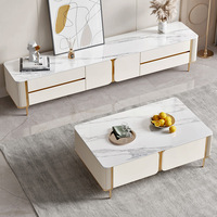 Meuble TV et table basse en bois et marbre de luxe de style moderne avec rangement mobilier d'intérieur de salon dernier modèle 2025