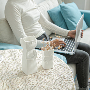 Modern Nordic Design Cartoon Ceramic <strong>Vase</strong> Matt Glaze Porcelain Home Decor Living Room Dining Table Lazy Soft Decor <strong>Cat</strong> <strong>Vase</strong> - Product Image 4