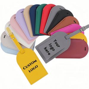 Étiquettes d'identification de bagages en PU avec logo personnalisé, avec couvercle rabattable horizontal et vertical, étiquettes de nom et d'identification à suspendre pour valises d'affaires - Product Image 1
