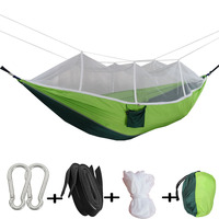 Hamac populaire en tissu parachute pour camping en plein air avec moustiquaire, tente aérienne double personne en nylon vert