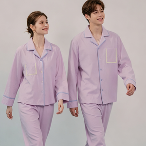 Ensemble de pyjama classique en coton violet assorti pour la famille, vêtements de nuit en bambou, vêtements de détente pour les fêtes, ensemble de pyjama personnalisé pour femmes et hommes, OEM - Product Image 3