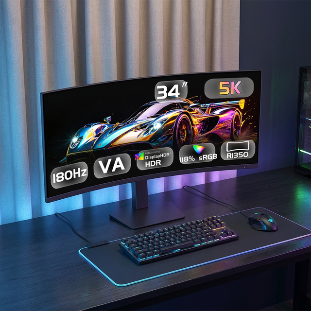 34 Inch Curved 32:9 WQHD 180Hz HDR Gaming Monitor with DP Interface for Esports OEM Factory