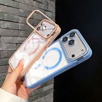 Coque de téléphone transparente en gros avec cadre d'objectif d'appareil photo rabattable, béquille et protection magnétique antichoc pour iPhone 18 Pro