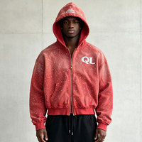 Sweat à capuche zippé personnalisé brodé pour homme, 100 % coton, coupe oversize, délavage enzymatique, hiver