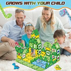 2025 tendencia educativa 3D STEM imán mágico juguetes conjunto jadeando bloques de construcción magnéticos 142 Uds dinosaurio azulejos magnéticos para chico - Product Image 2
