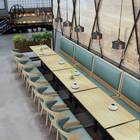Minimalistisches, Langlebiges Quadratisches Holz-Leder-Set für Schnellrestaurants: Tisch und Stühle, Sofa-Sitzgruppe, Gastronomie-Möbel
