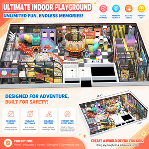 Aire de jeux intérieure de qualité commerciale avec toboggan et parcours Ninja pour enfants de 3 à 15 ans, usage professionnel - Product Image 1