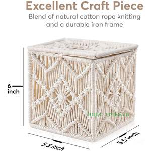 Boîte à mouchoirs en macramé bohème, tissée à la main, en coton, carrée, prix avantageux, provenance Vietnam - Product Image 2
