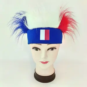 Mode kualitas tinggi 2024 permainan Perancis penggemar Prancis ikat kepala bersorak dengan ikat rambut wig gaya cangkir sepak bola untuk pesta