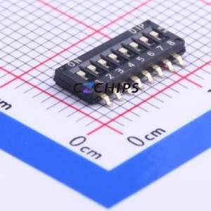 DHN-08-V-T/R DIP Switch SMD-16P,4.5x11.4mm Switch Flat Toggle, Groove Type Single Pole Single Throw 8 1.27mm - Product Image 1