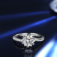 Bague ajustable pour femme, moissanite couleur D 1 carat, motif flocon de neige, classique à six griffes, plaqué platine, bague tendance, certificat GRA.