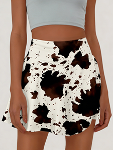 Minifalda acampanada de cintura alta con estampado de vaca para mujer de talla grande, diseño deportivo, antiexposición, para looks casuales y activos. - Product Image 5