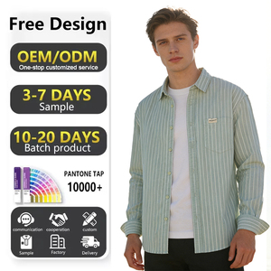 Chemise cardigan à manches longues rayée simple pour homme en coton 100% printemps-automne, tendance - Product Image 2