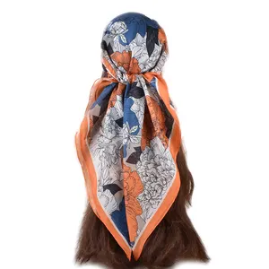 2024 new fashion women printed scarves Spring style 90 headscarves soft silk satin floral printing head scarves