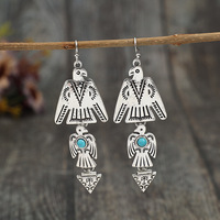 Boucles d'oreilles en turquoise avec pompon en forme d'aigle à trois oiseaux, style bohème occidental, 7,2*2,2 cm, pour femmes, cadeau, vente en gros