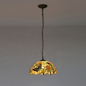 LongHuiJing Tiffany Style Butterfly Pendant Lights Stained Glass Lampshade Light 16" Shade Handcrafted Lamp - Product Image 4