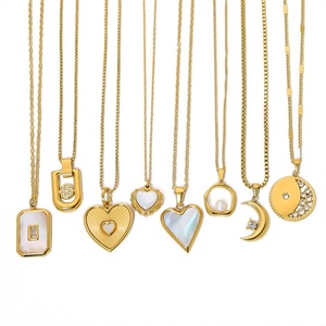 Wholesale Minimalist Jewelry Custom Gold Stainless Steel Geometric Zircon Pearl Round Moon Shell Heart Pendant Women <b>Necklace</b> - Product Image 2