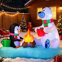 Décoration de Noël gonflable : Ours polaire et pingouin grillant des guimauves, décoration gonflable pour la fête du Nouvel An