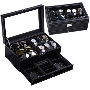 Gafas multifuncionales clásicas, relojes, joyero con patrón de cocodrilo, pantalla superior de cristal de cuero para almacenamiento doméstico - Product Image 1