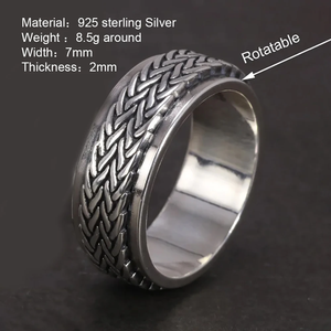 Real 925 <strong>Silver</strong> <strong>Spinner</strong> <strong>Rings</strong> for Men and Women Retro Antique Thai <strong>Silver</strong> Hemp Rope Design - Product Image 4