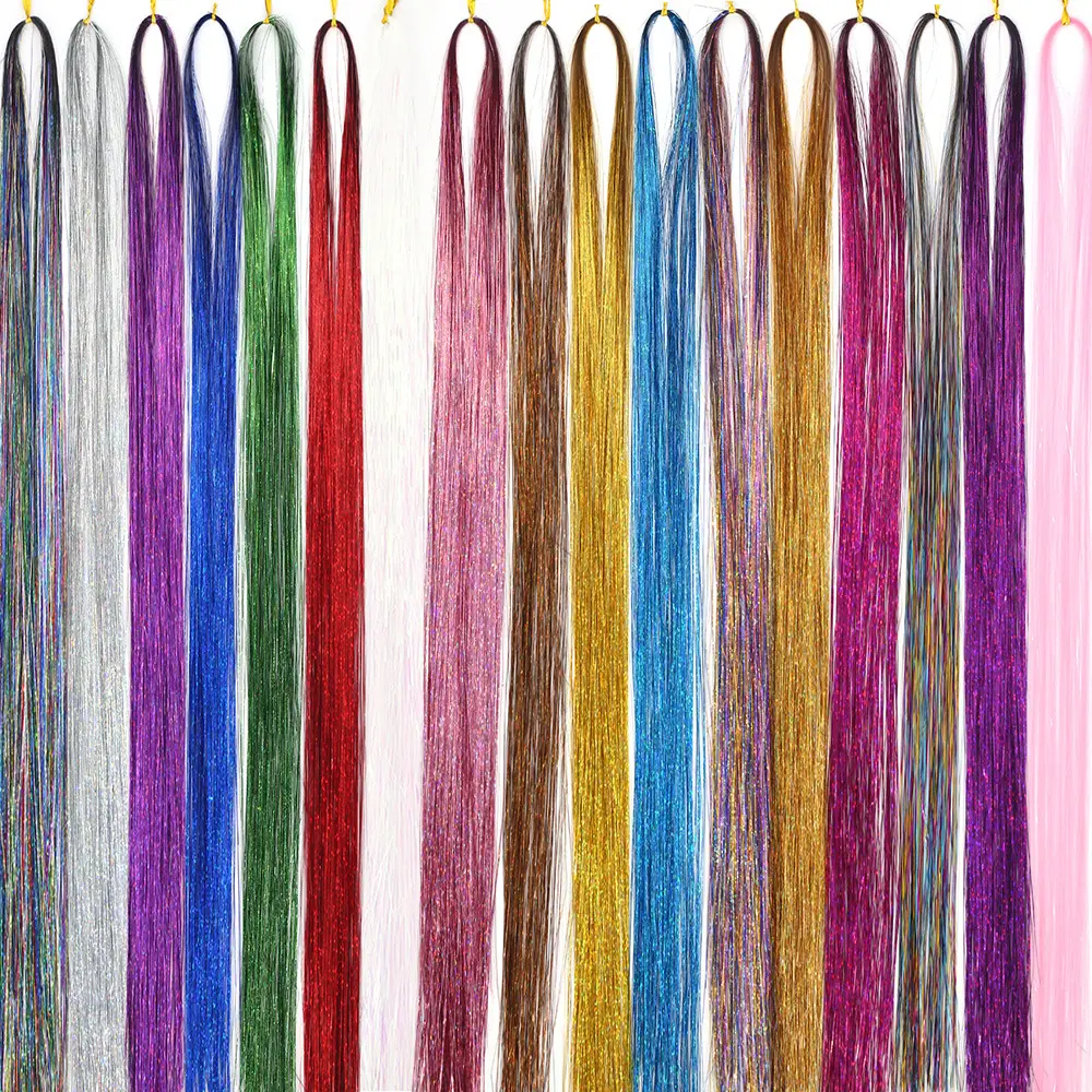 48'' Hair Tinsel Shiny Hair Tinsel Extensions Colored Party Highlights Glitter Extensions Multi Colors Hair