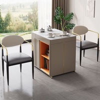 Îlot de cuisine moderne, léger, luxueux et haut de gamme avec rangement, comptoir rétractable pour restaurant ou bureau