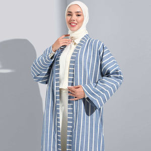 2023 Modest 2 pezzi cotone stropicciato turco Dubai Set di corde lunghe abito musulmano islamico Eid Kimono Abaya per le signore - Product Image 2