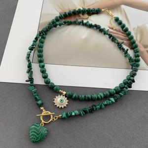 Collar de Cuentas de Piedra Natural Vintage LS-C5344, Joyería para Mujer, Collar con Dije de Ojo Turco y Corazón, Bonito Regalo, Collar de Malaquita - Product Image 3