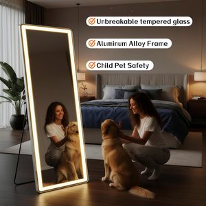GKMZCGT Full Length Mirror 65x24 Inch Rectangular LED Lighted With <b>Stand</b> Tempered Glass Modern Design For Home Use - Product Image 6