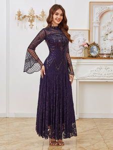 <span class=keywords><strong>Vestito</strong></span> Lungo Elegante <span class=keywords><strong>Nero</strong></span> con <span class=keywords><strong>Paillettes</strong></span> e Perline, <span class=keywords><strong>Maniche</strong></span> <span class=keywords><strong>Lunghe</strong></span>, Nuovo Modello, con Pizzo, per Feste - Vendita Calda - Product Image 2