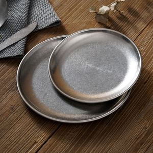 Plato Redondo de Acero Inoxidable de Estilo Retro de Alta Calidad, Plato para Postres, Buffet, Plato para Frutas y Filetes al Estilo Occidental - Product Image 1