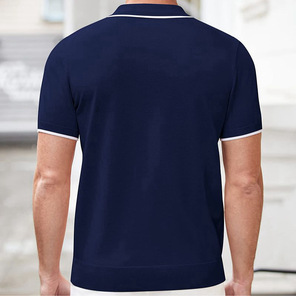 Nouveaux hommes personnalisés solide décontracté à manches courtes pour t-shirt respirant écologique tricoté fermeture éclair revers - Product Image 4